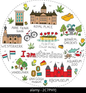 amsterdam City Doodle Stock Vektor