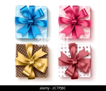 Geschenkbox Vektor-Set. Bunte Geschenke Element für Geburtstag, Jubiläum, weihnachten und Danksagung Feier in Muster-Design und bunte Verpackung. Stock Vektor