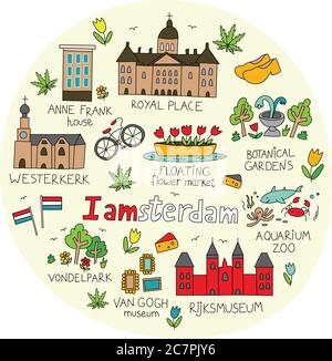 amsterdam City Doodle Stock Vektor