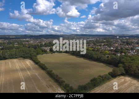 Luftaufnahme von der Südküste Englands bei Goring Gap Blick auf die South Downs an einem schönen Sommertag. Stockfoto