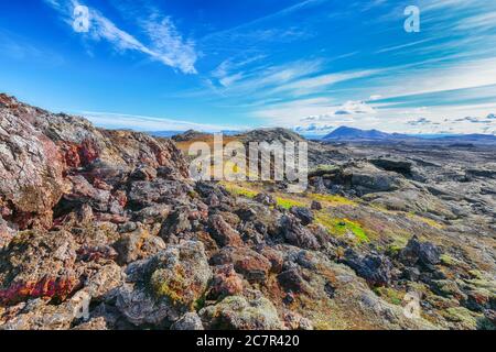 Gefrorenes Lavafeld im geothermischen Tal Leirhnjukur, in der Nähe des Vulkans Krafla. Lage: Leirhnjukur Tal, Myvatn Region, Nordteil Islands, Euro Stockfoto