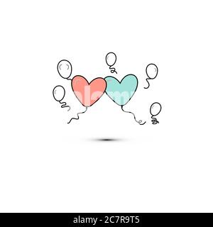 Einfache flache Stil-Ikone der schönen zwei Ballons in Form von Herzen für das Fest der Liebe am Valentinstag oder 8. März.Illustration. Stock Vektor