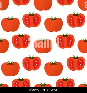 Handgezeichnete Tomate Illustration nahtlose Wiederholung Muster mit marineblauer Hintergrund Stockfoto