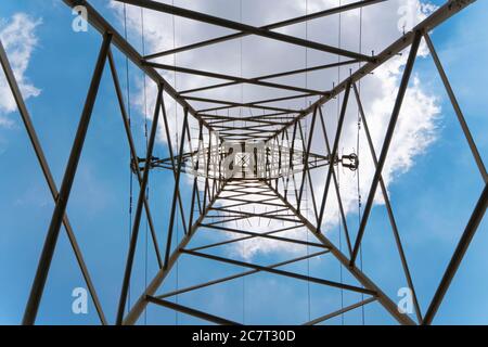 Hochspannungspost Stromleitung Elektrische Industrie Technologie Hintergrund Stockfoto