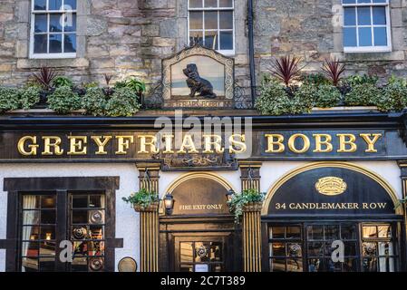 Greyfriars Bobby Pub in der Candlemaker Row in Edinburgh, der Hauptstadt Schottlands, Teil von Großbritannien Stockfoto