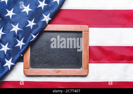 Tafel auf der Flagge der USA Stockfoto