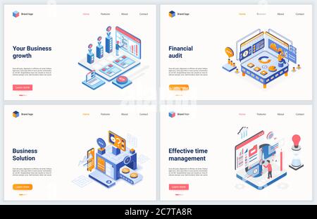 Erfolgreiche Business Management Vektor Illustration. Modernes Konzept Interface-Design für mobile Website mit Cartoon 3d Finanzbericht über den Erfolg der Geschäftsstrategie, Finanzen Gewinnwachstum gesetzt Stock Vektor