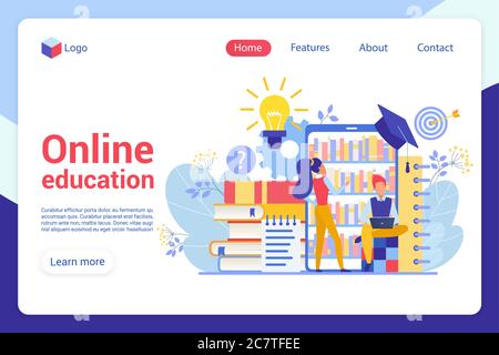 Modernes flaches Design-Konzept der Online-Fernausbildung für Website und mobile App. Vorlage für Landing Page. Online-Schulungen, Studium, Spezialisierung Vektor Illustration Stock Vektor