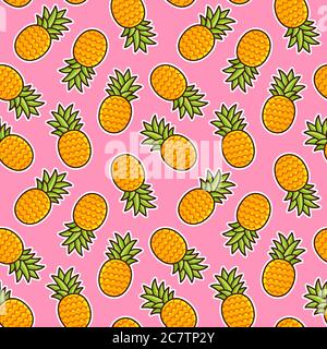 Ananas-Nahtloses Muster. Hand gezeichnet Cartoon Ananas auf rosa Hintergrund. Helle Sommerstruktur. Stock Vektor