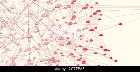 Digitales Netzwerk von Online-Cloud-Speicher verbunden - 3d-Illustration Stockfoto