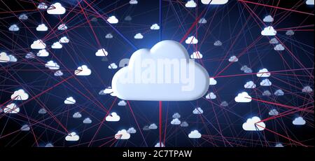 Digitales Netzwerk von Online-Cloud-Speicher verbunden - 3d-Illustration Stockfoto