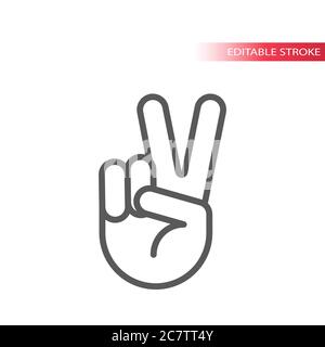 Peace Hand Geste dünne Linie Vektor-Symbol. V oder Siegeszeichen, Umriss, editierbare Kontur. Stock Vektor