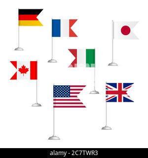 Flaggen der Länder der Big Seven, isoliert auf weißem Hintergrund, Vektorgrafiken. Stock Vektor