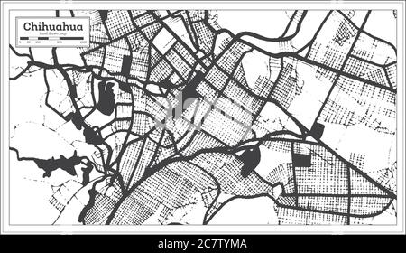 Chihuahua Mexico Stadtplan in Schwarz und Weiß Farbe im Retro-Stil. Übersichtskarte. Vektorgrafik. Stock Vektor