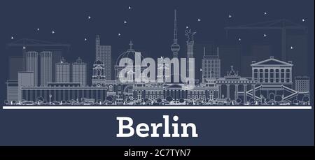 Skizzieren Sie die Skyline von Berlin mit weißen Gebäuden. Vektorgrafik. Business Travel und Konzept mit historischer Architektur. Berlin. Stock Vektor