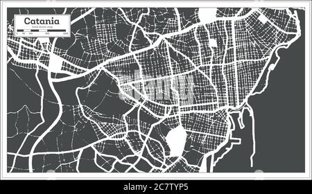 Catania Italien Stadtplan in Schwarz-Weiß-Farbe im Retro-Stil. Übersichtskarte. Vektorgrafik. Stock Vektor