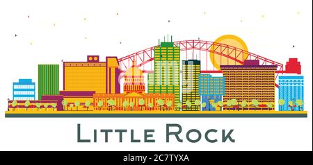 Little Rock Arkansas City Skyline mit farbigen Gebäuden isoliert auf Weiß. Vektorgrafik. Business Travel und Tourismus Konzept mit historischen. Stock Vektor