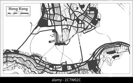 Hong Kong China Stadtplan in Schwarz-Weiß-Farbe im Retro-Stil. Übersichtskarte. Vektorgrafik. Stock Vektor