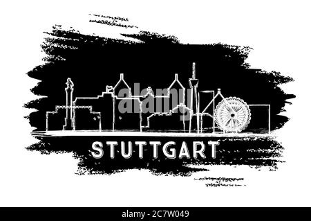 Stuttgart City Skyline Silhouette. Handgezeichnete Skizze. Business Travel und Tourismus Konzept mit historischer Architektur. Vektorgrafik. Stock Vektor