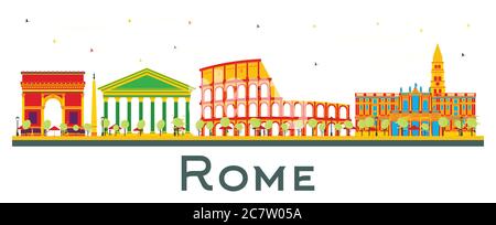 Rom Italien City Skyline mit farbigen Gebäuden isoliert auf Weiß. Vektorgrafik. Business Travel und Tourismus Konzept mit historischer Architektur. Stock Vektor
