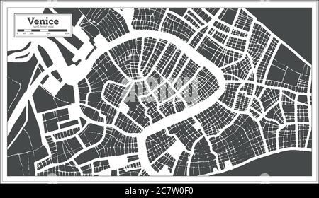 Venedig Italien Stadtplan in Schwarz und Weiß Farbe im Retro-Stil. Übersichtskarte. Vektorgrafik. Stock Vektor