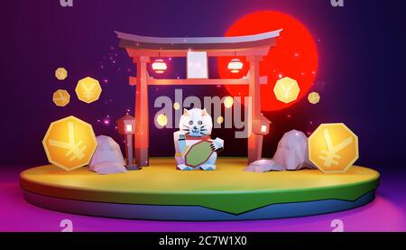 japanisch auf Insel in lila blauem Hintergrund.3D-Rednering Stockfoto