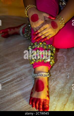 Mudras oder Gesten von bharatanatyam tanzen mit Ghunagharu Stockfoto