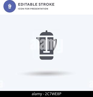 French Press Icon Vektor, gefülltes flaches Zeichen, solides Piktogramm isoliert auf weiß, Logo-Illustration. Französisch Drücken Sie das Symbol für die Präsentation. Stock Vektor