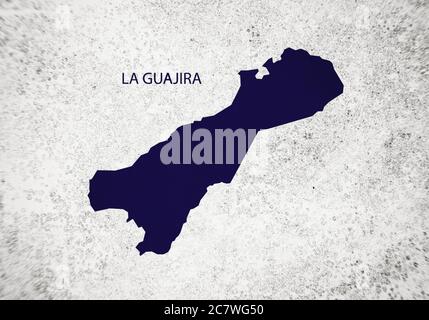 Karte des Departements La Guajira, Kolumbien, auf einem konkreten Hintergrund, 3D-Illustration. Stockfoto