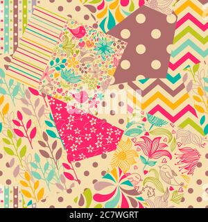 Nahtlos abstrakt bunten Patchwork-Muster. Vintage-Deko-Elemente. Handgezeichneter Hintergrund in Retro-Farben. Vektorgrafik Stock Vektor