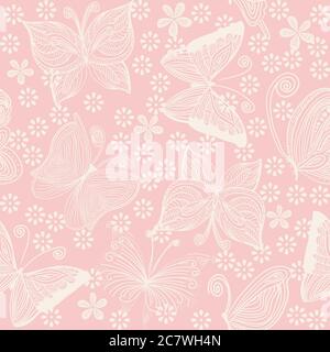 Nahtloses Blumenmuster mit Schmetterlingen. Vektor Stock Vektor