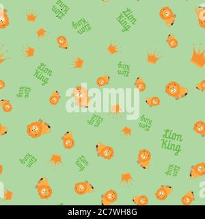 Lion King. Cute Children theme. Seamless background pattern. Vector illustration. Stock Vektor