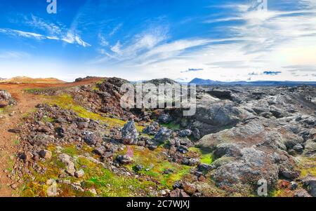 Gefrorenes Lavafeld im geothermischen Tal Leirhnjukur, in der Nähe des Vulkans Krafla. Lage: Leirhnjukur Tal, Myvatn Region, Nordteil Islands, Euro Stockfoto