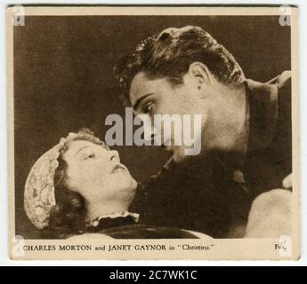 'Love Scenes from Famous Films' Kensitas Zigarettenkarte - Charles Morton und Janet Gaynor in 'Christina'. Zweite Serie, veröffentlicht 1932 von J. Wix & Sons Ltd Stockfoto