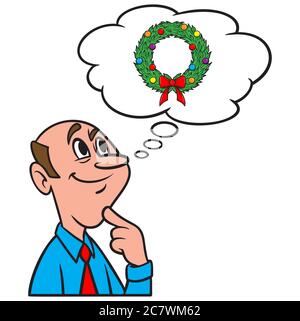 Denken an einen Weihnachtskranz - eine Illustration einer Person Denken an einen Weihnachtskranz. Stock Vektor