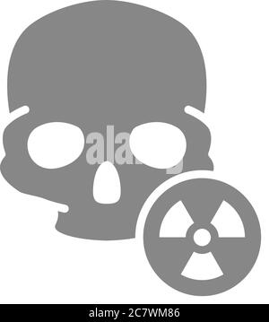 Menschlicher Schädel mit grauem Strahlungszeichen. Warnung, Gefahrensymbol Stock Vektor