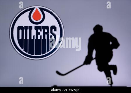 TORONTO, KANADA, 17. JULI: Edmonton Oilers Konzept Foto. Silhouette des professionellen NHL-Eishockeyspieler Stockfoto