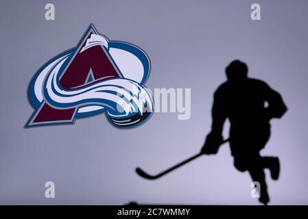 TORONTO, KANADA, 17. JULI: Colorado Avalanche Konzept Foto. Silhouette des professionellen NHL Eishockey-Spieler Stockfoto