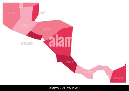 Politische Karte von Zentral-Amercia. Simlified schematische flache Vektorkarte in Rosa Schattierungen. Stock Vektor