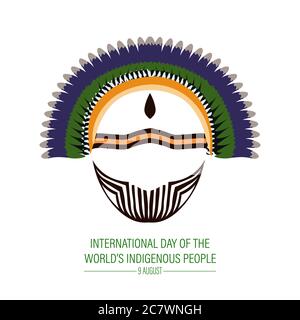 Vektor-Illustration des Internationalen Tages der indigenen Völker der Welt. August... Vektor-Design mit bunten Maske Stock Vektor