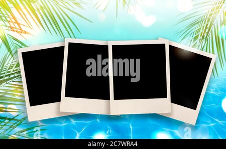 Sommer Hintergrund mit leeren Instant-Bilder und Palmblätter Stockfoto