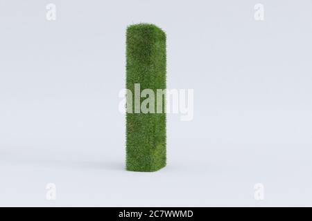 3d-Rendering von Grüngras Buchstaben I isoliert auf weiß Hintergrund - Konzept der frühen Bildung Stockfoto
