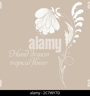 Vektor Silhouette von Hand gezeichnet tropischen Blumen. Blumenzeichnung im Skizzenstil. Sommer Hintergrund mit tropischen Blumen für Reisen oder T-Shirt. Stock Vektor