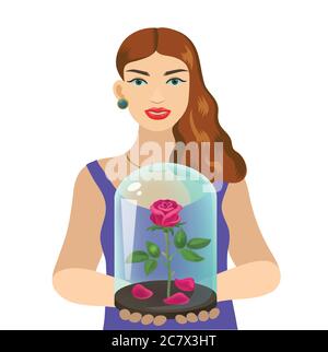 Rose in der Flasche und schöne Frauen. Vektorgrafik. Stock Vektor