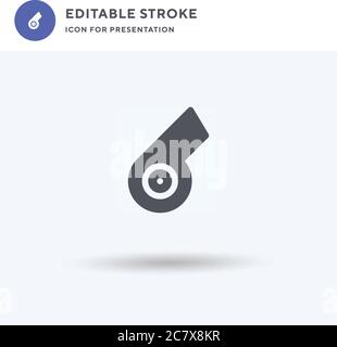Pfeifensymbol-Vektor, gefülltes flaches Zeichen, solides Piktogramm isoliert auf Weiß, Logo-Illustration. Hinweissymbol für die Präsentation. Stock Vektor