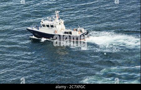 Ein Polizeiboot in Hongkong. Stockfoto