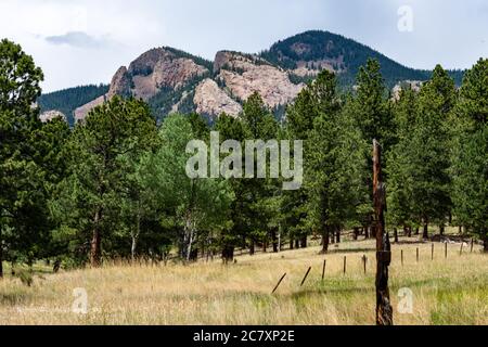 Berge und Wiese im Staunton State Park Colorado Stockfoto