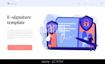 Zielseite für das Konzept der elektronischen Signatur. Stock Vektor