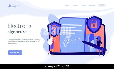 Zielseite für das Konzept der elektronischen Signatur. Stock Vektor