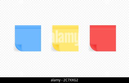 Satz von Farbblättern mit Notizblättern. Realistische Haftnotizen. Erinnerung. Nachricht auf Notizbuch. Vektor EPS 10. Stock Vektor